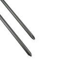 Close-up of two bits from the Six Piece One Quarter Inch Hex Shank Phillips Screwdriver Bits Set With Magnetic Cross Heads, Long 5.9 Inch Bits Sizes 3mm PH1 4mm PH1 4.5mm PH1 4.5mm PH2 5mm PH2 6mm PH2 S2 Alloy Steel Pro Grade Construction.