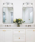 Three Light Chrome Vanity Wall Light With Clear Glass Shade For Modern Bathrooms And Powder Rooms above mirrors in bathroom