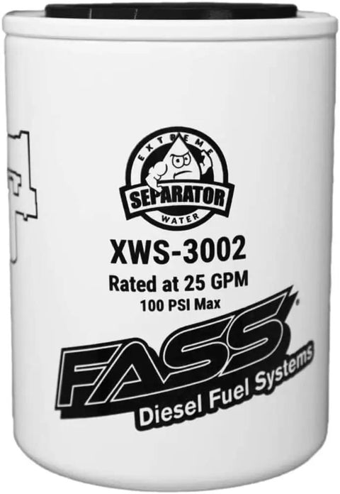 View of Titanium Series Fuel Filter XWS-3002 with No-Drain Extreme Water Separator, showing product labeling and specifications.