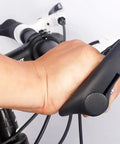 Grip of ergonomic bicycle grips with wide palm support 130 mm long grippy rubber handlebar grips with aluminum lock on mechanism.