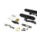 Storm Door Handle Set With Keyed Deadbolt For M2 Mortise Doors Aged Bronze Finish with hardware and instructions