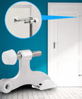 Heavy Duty Door Stops 8 Pack Adjustable Hinge Pin Metal With Rubber Bumper Tips Silver close-up showing installation on a white door.