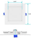 Front and side view of Ultra Thin 6 Inch Square LED Recessed Light Kit, 15W, Five Color Temperature Options 2700K To 5000K