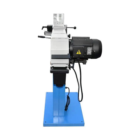 Commercial Workshop Prep Pro Shop Grade 3Hp Belt Sander for Knockout Heavy Duty Tube and Profile Metal Grinding with motor and blue base