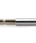 Close-up of a chrome-plated tool bit from the 30 Piece General Purpose Tool Set With Screwdriver Long Nose Pliers Diagonal Cutting Pliers Starter Kit For Home Improvement Dorm Room Office Travel Must Have Everyday Carry Tools Built Tough From CRV With Ergonomic Grippy Handles