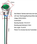 Five Pack 10mm Waterproof LED Indicator Lights Set For 3V To 9V DC With Wires 20mA 0.5W Metal Indicator Lamps In Red Orange Blue Green White For DIY Projects And Gearhead Automotive Electronics, green lens with 15cm wires