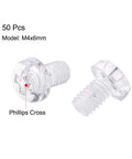 Transparent Plastic M4x6mm Hardware Screws With Phillips Cross Pan Head For Acrylic And PC Builds Smooth As Butter 50 Piece Set close-up view of screws