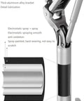 Detail of the aluminum alloy bracket and lubrication for the Game Changer Height Adjustable Standing Desk With Silky Gas Lift And Ultra Quiet Lockable Rubber Wheels.