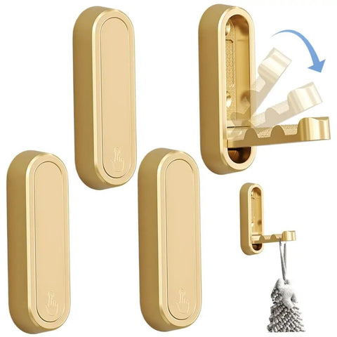 Foldable Wall Mounted Coat Hook Built With Heavy Duty Steel No Sweat Install Slick Hideaway Profile Holds Jackets And Scarves Securely, gold finish.