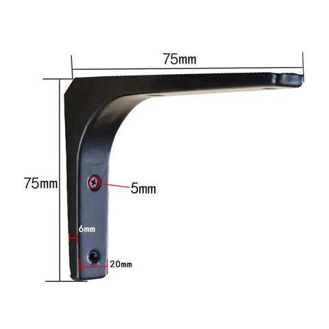 Heavy Duty Triangle Steel Shelf Brackets For Floating Wall Mounts 75mm size detailed view showing metal construction and screw holes.