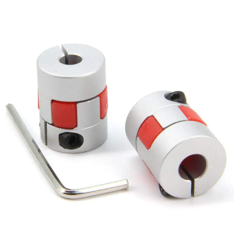 Two Pack Aluminum Plum Shaped Flexible Shaft Coupler 6.35 mm To 8 mm Bore 20 mm Diameter 25 mm Length Heavy Duty Torque