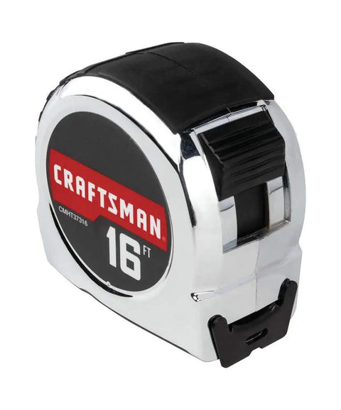 Chrome Classic Tape Measure 16 Foot With Rubber Overmold Grip And Durable Blade Coating For Easy Readings Long Lasting Measuring Tool