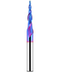 Front view: rainbow-coated tapered ball nose end mill, 1/4" shank, 1/16" tip diameter