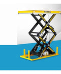 Heavy Duty Electric Hydraulic Work Table No Sweat Operation Adjustable Height Up To 178 cm with black and yellow scissor lift design.