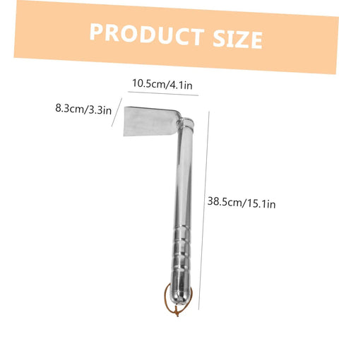 Multifunctional Stainless Steel Garden Hoe For Weeding Digging And Cultivating shown with dimensions 38.5cm handle, 10.5cm blade.