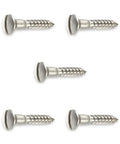Number Ten X 1.5 Inch Oval Head Wood Screws Slotted Stainless Steel Fasteners 1000 Count arranged in a close-up view.