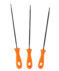 Three Pack Chainsaw Chain Sharpening File Set With Round Sharpener Rods In 5/32 3/16 And 7/32 Inch Sizes Pro Grade Steel File Tool With Durable Plastic Handle