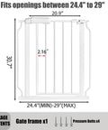 Narrow Baby Gate 24.4 To 29 Inches, Pressure Mounted No Drill, Dog Gate For Stairs And Doorways, white metal, easy install