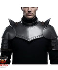 Iron Gorget And Pauldrons Armor Set For Cosplay And LARP, Spaulders And Shoulder Guards In Silver Finish, 18 Gauge Steel
