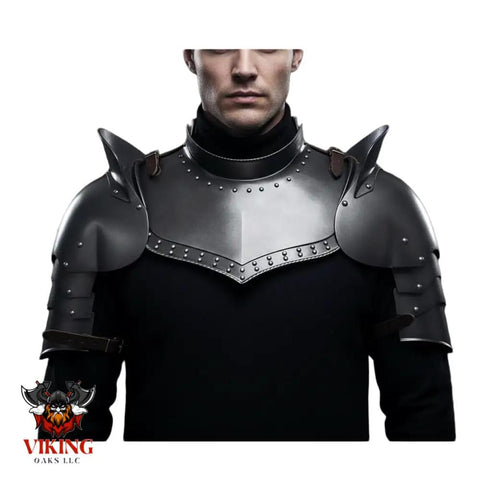 Iron Gorget And Pauldrons Armor Set For Cosplay And LARP, Spaulders And Shoulder Guards In Silver Finish, 18 Gauge Steel