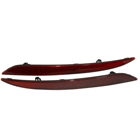 Straight Up Solid Rear Bumper Reflectors For Tesla Model S 2012 To 2021 Red Marker Light Trim LH RH Pair on white background.
