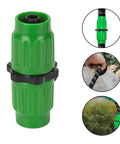 Expandable Garden Hose Repair Kit With Multi Function Connectors And Fittings, 25 Feet To 100 Feet, Five Eighth Inch And Three Quarter Inch Sizes, Quick Leak Fix For Yard Or Garden Use showing green connectors and hose applications.