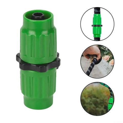 Expandable Garden Hose Repair Kit With Multi Function Connectors And Fittings, 25 Feet To 100 Feet, Five Eighth Inch And Three Quarter Inch Sizes, Quick Leak Fix For Yard Or Garden Use showing green connectors and hose applications.