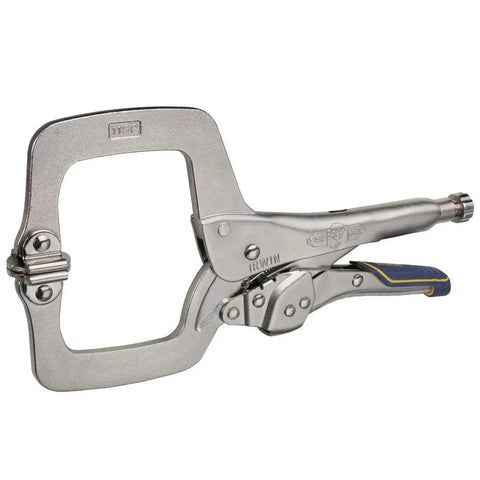 Fast Release Welding Pliers With Swivel Pads 11 Inch Locking Pliers C Clamp in silver with ergonomic grip