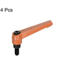 Orange Adjustable Clamping Lever Handles Set For Quick Release And Locking M8 x 16mm Male Thread, side view of one lever.
