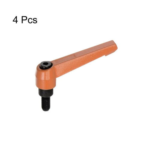 Orange Adjustable Clamping Lever Handles Set For Quick Release And Locking M8 x 16mm Male Thread, side view of one lever.