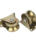 Heavy Duty Beefed Up V Groove Gate Roller Set Two Pack For Sliding Gates And Industrial Machinery With High Strength Steel And Smooth Operation On Track Rail System.