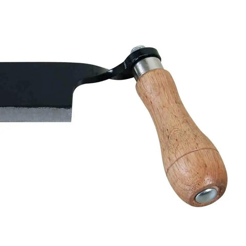 Rugged Straight Draw Shave Tool Featuring A Beefed Up 10 Inch High Carbon Steel Blade showing ergonomic wooden grip.