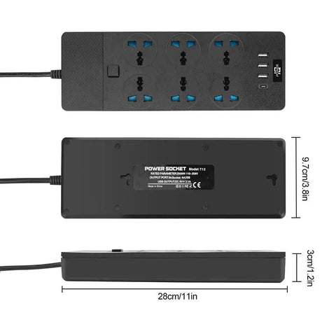 Universal Power Strip With 6 Outlets 3 USB Ports Plus 1 Type C Port Six Point Five Foot Extension Cord 3000 Watt Surge Protector