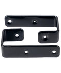 Heavy Duty Bunk Bed Ladder Hooks Keep Kids Beds Rock Solid Durable Black Steel Brackets Fit One Inch Rails Like A Charm For Loft Camper And RV Setup With Mounting Hardware Ready Two Pack black steel brackets in U-shape design.