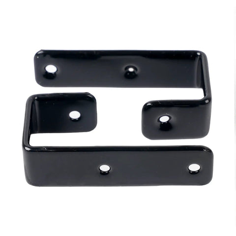 Heavy Duty Bunk Bed Ladder Hooks Keep Kids Beds Rock Solid Durable Black Steel Brackets Fit One Inch Rails Like A Charm For Loft Camper And RV Setup With Mounting Hardware Ready Two Pack black steel brackets in U-shape design.