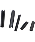 Heavy Duty Slotted Spring Pins Set in Steel Straight Elastic Dowel Cotter Pins for Vibration Resistance, sizes M1.5 to M8.