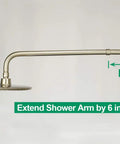 6.5 Inch Shower Arm Extender in Brushed Nickel, Solid Stainless Steel Shower Head Extender Lets You Lower or Extend