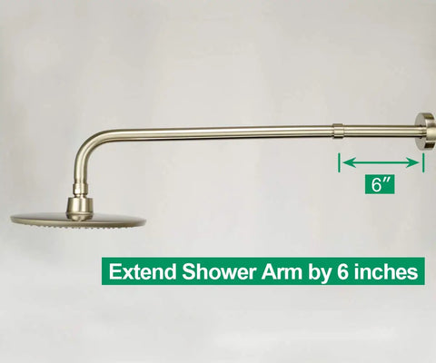 6.5 Inch Shower Arm Extender in Brushed Nickel, Solid Stainless Steel Shower Head Extender Lets You Lower or Extend