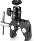 Beefy Clamp Mount With Mini Ball Head For Desk Or Rig, featuring adjustable jaw and 1/4 inch screw for LCD monitors and more.