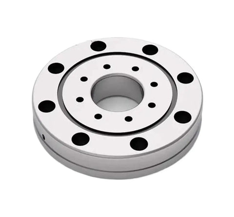Beefy Cross Roller Bearing Built Tough For Robotics Machine Tools And Industrial Turntable Rotations High Precision Workhorse RU228 G XUUCC0P5 Replacement Units on a white background showing a detailed view of the bearing.