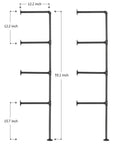 Industrial Style Wall Mount Pipe Shelf Kit Black 4 Tier Open Bookshelf DIY Iron Pipe Shelving System Two Pack assembly dimensions