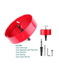 Heavy Duty HSS Bi-Metal Hole Cutter Set 1-3/16 Inch 30mm with pilot drill, 4 inch hole saw arbor, replacement drill bit, and hex key.