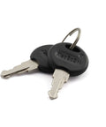 Two round keys for Rock Solid 16 Mm Black Cylinder Plunger Lock, designed for secure drawer locking and durability.