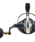 Top view of Saltiga SAG4000-XH Spinning Reel Beast Of A Reel For Serious Saltwater Angling with smooth drag and aluminum frame.