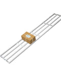 Smooth Industrial Warehouse Flow Rack Roller Conveyor With Abs Plastic Skids And Durable Steel Frame For Water Cases Beverage Shipping No Sweat Quick Setup with a cardboard box on roller tracks.