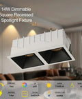 14W dimmable 2-head LED recessed spotlight kit with Cree COB, canless rectangle ceiling lights, honeycomb mesh, 1540lm