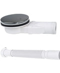 Slim Low Profile Shower Drain With Chrome Plated ABS Body 90mm Outlet, side view, high flow 36 LPM, silicone trap focus.