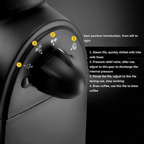 Gear settings of Espresso Machine With Milk Frothing Arm 5 Bar Pump 730W 240Ml Capacity Sleek Black Finish For Quick Rich Espresso
