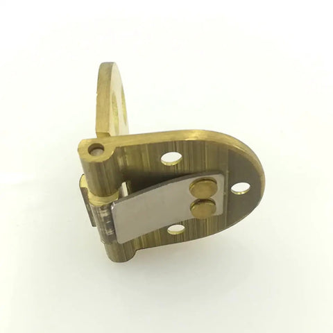 2 Piece Silent Close Spring Hinges In Solid Copper Deliver A Smooth 90 Degree Fold Rock Solid Torque Lock For Countertops Interior Doors And Diy Repairs Made For Real World Use, close-up view of hinge with a metallic finish.