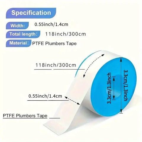Plumbing Pro Thread Seal Tape For Leaks, PTFE Pipe Sealant Tape For Water Lines, Half Inch Thread Seal shown with dimensions